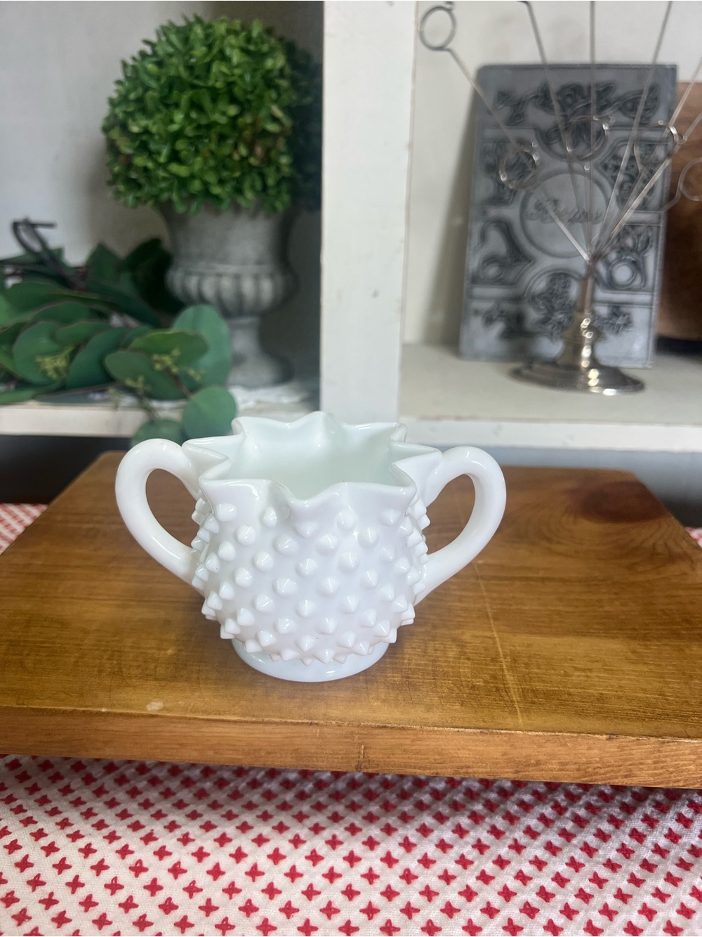 Vintage white hobnail dish 2 handle decor grandma core cottage